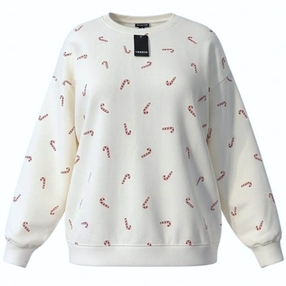 Torrid Cozy Fleece Crew Drop Shoulder Candy Cane Sweatshirt Size 2